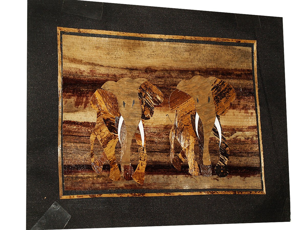 African Banana Leaf Art Painting - Elephants