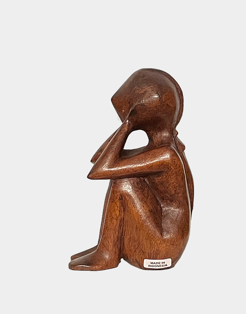 Wooden Thinker Statue, Wood Carving from Indonesia