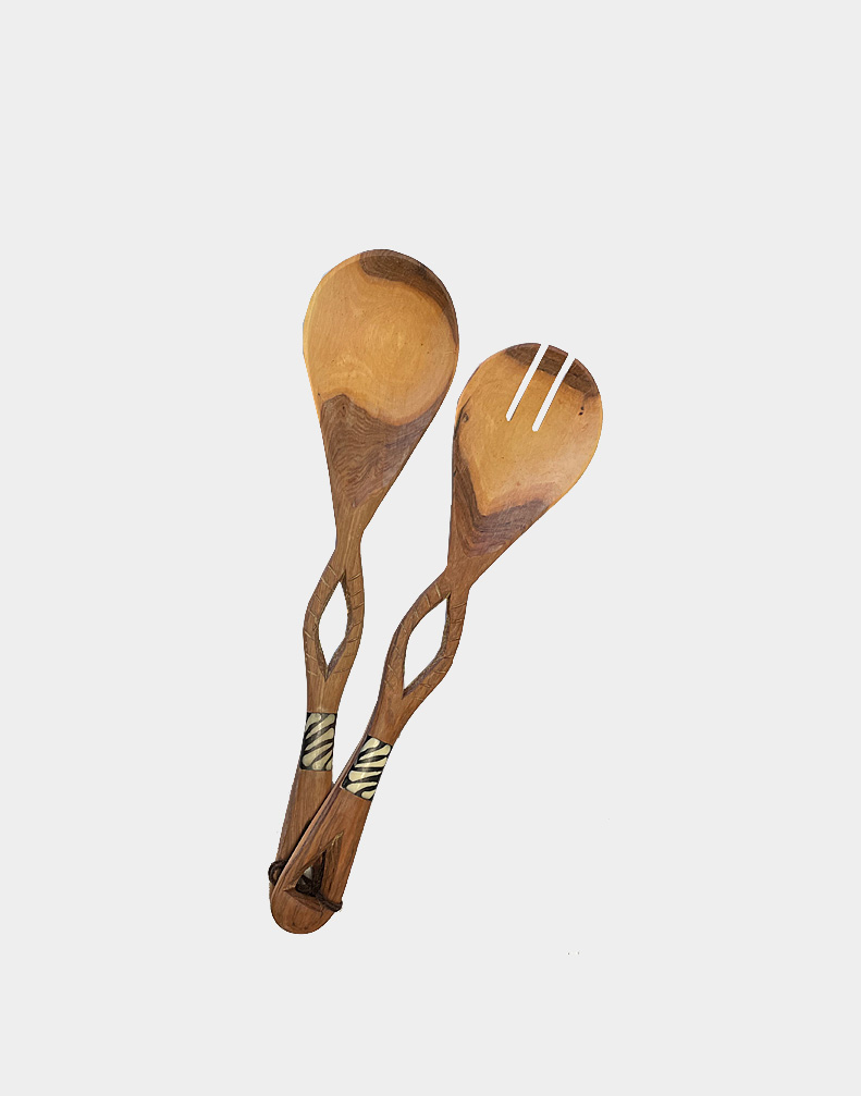 Kenyan Olive Wood Salad Serving Spoon Set