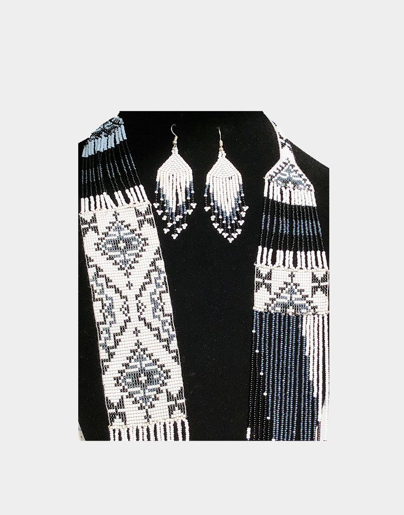 Black & White Seed Beaded Embroidered Jewelry Black and White Seed Beaded Embroidered Jewelry Set