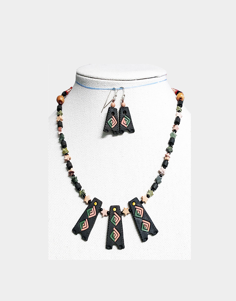 Black Terracotta Designer Beaded Jewelry Set