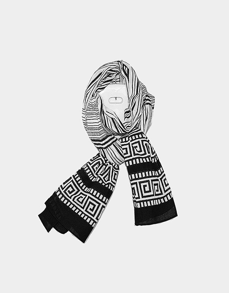 Black & white Block Printed Cotton Scarf for Summer