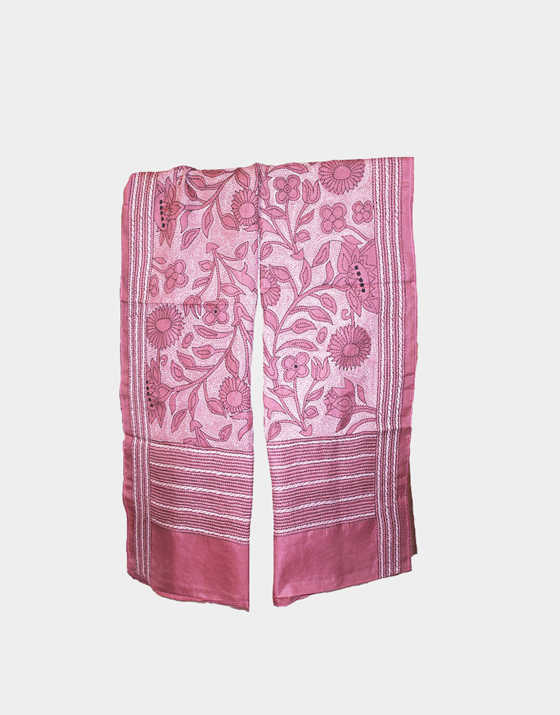 Kantha Embroidered Silk Scarf- Pink