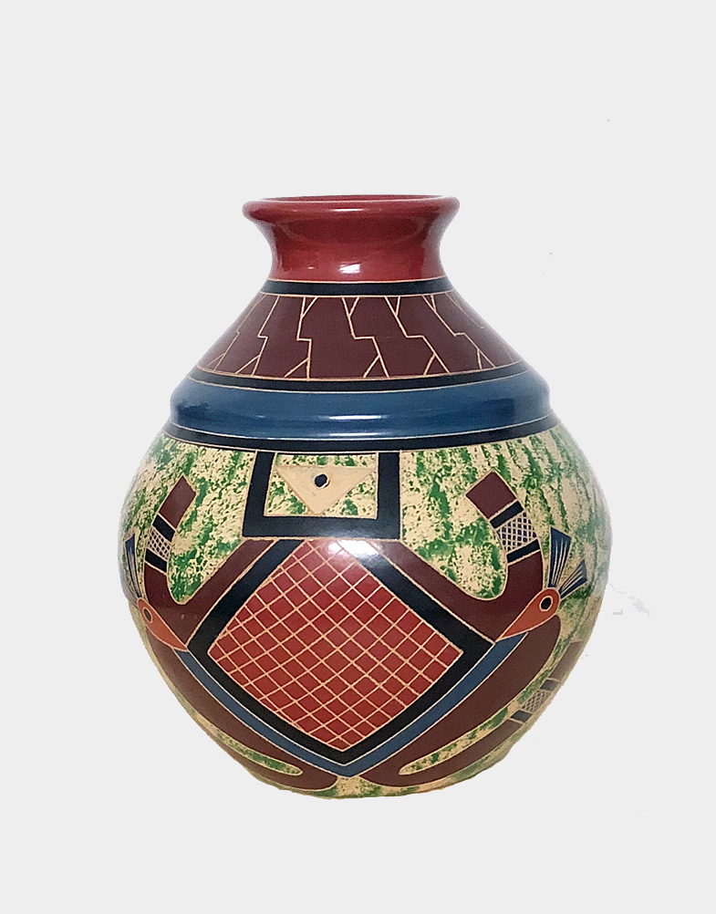 This decorative vase from Nicaragua is 6 inches tall and 6 inches in diameter, featuring a traditional abstract design. Shop Nicaraguan pottery with free shipping.