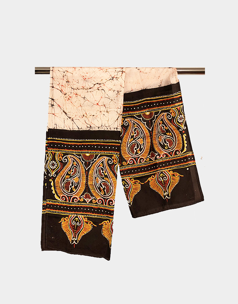 cream batik silk scarf-a
