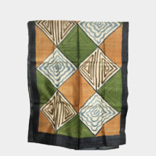 BROWN AND GREEN HAND PAINTED SILK SCARF-A