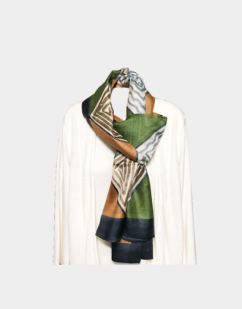 BROWN AND GREEN HAND PAINTED SILK SCARF-b copy