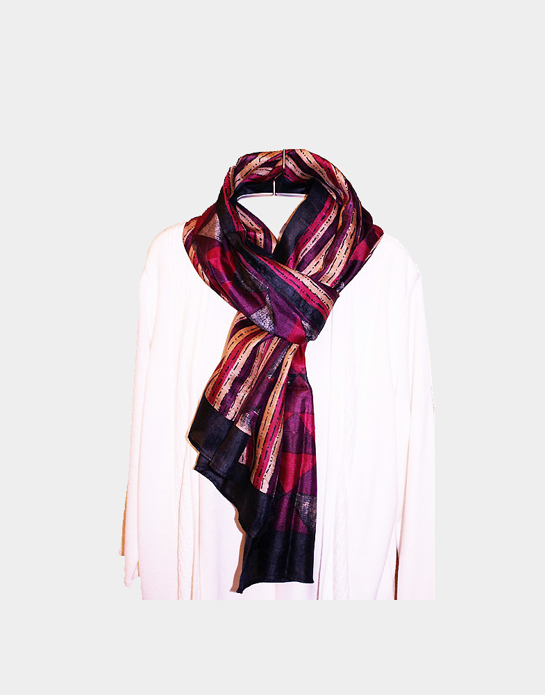 pink-black stripe silk scarf-a