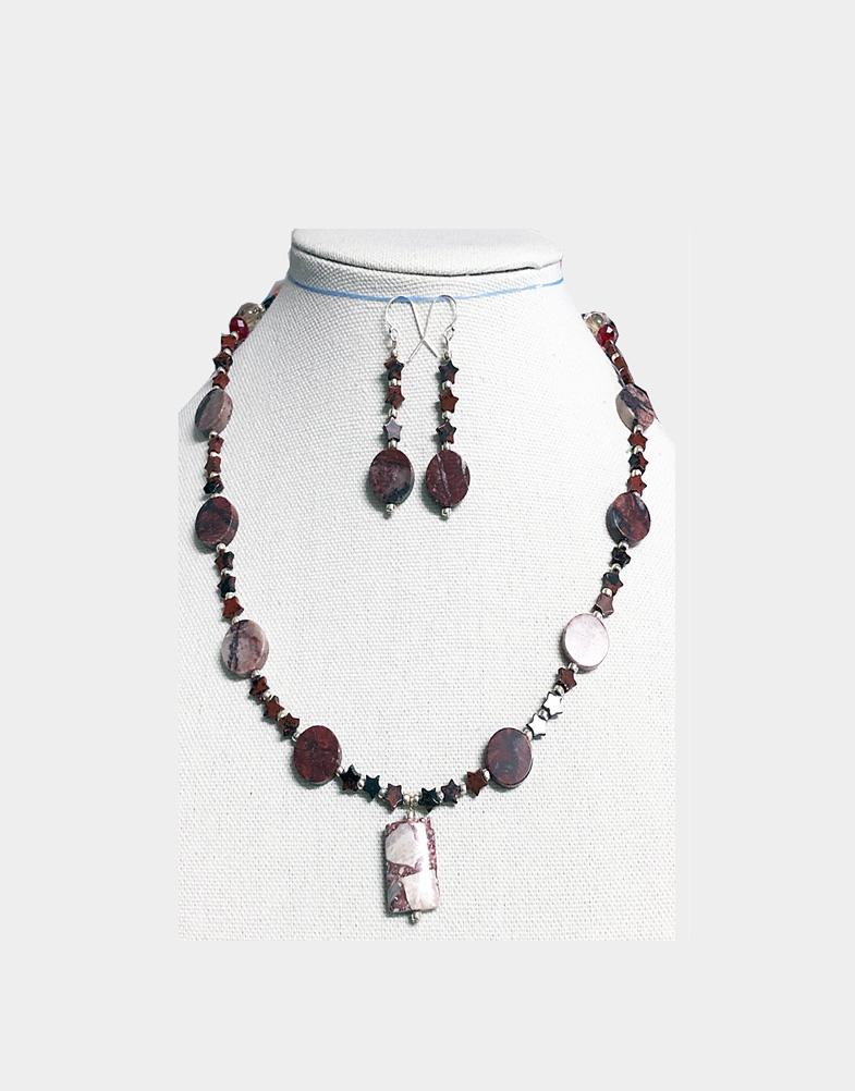Granite Beaded Jewelry Set, Earrings and Necklace Jewelry Set, Handmade Beads, Matching Necklace, Jewelry Set, Indian Jewelry
