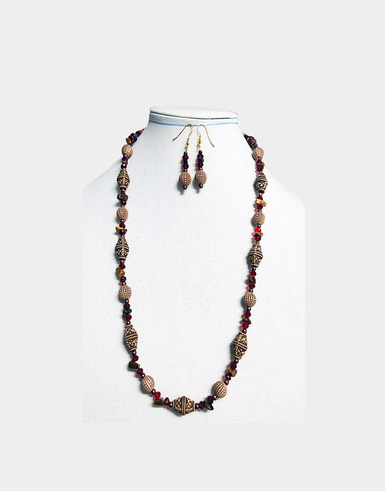Terracotta Necklace Set, Earrings and Necklace Jewelry Set, Handmade Beads, Matching Necklace, Jewelry Set made in USA