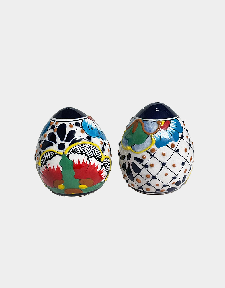 Shop this ceramic salt & pepper shaker set crafted and hand painted by artisans in Mexico using traditional pottery technique with free shipping at Craft Montaz.