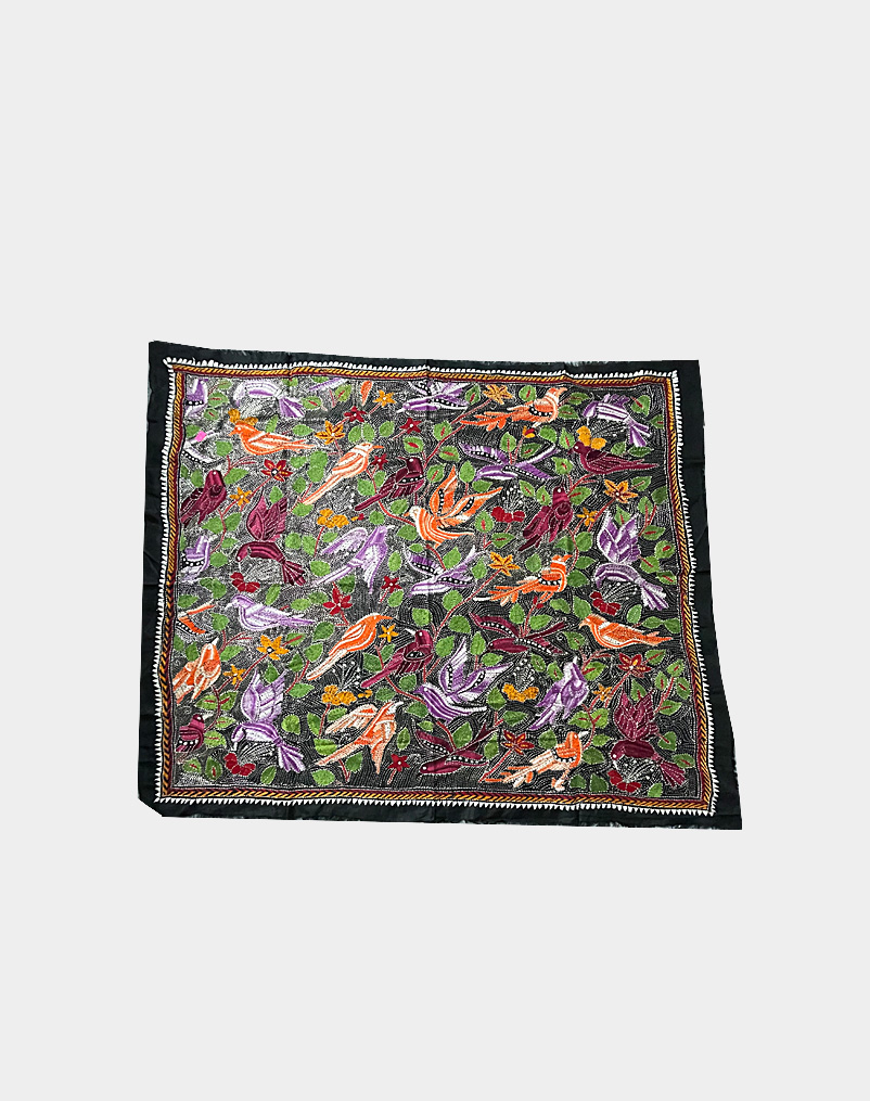 This silk tapestry is hand embroidered on black silk material with motifs of tree and bird's nest. Use it as a wall mount or a small table cover. Free shipping!