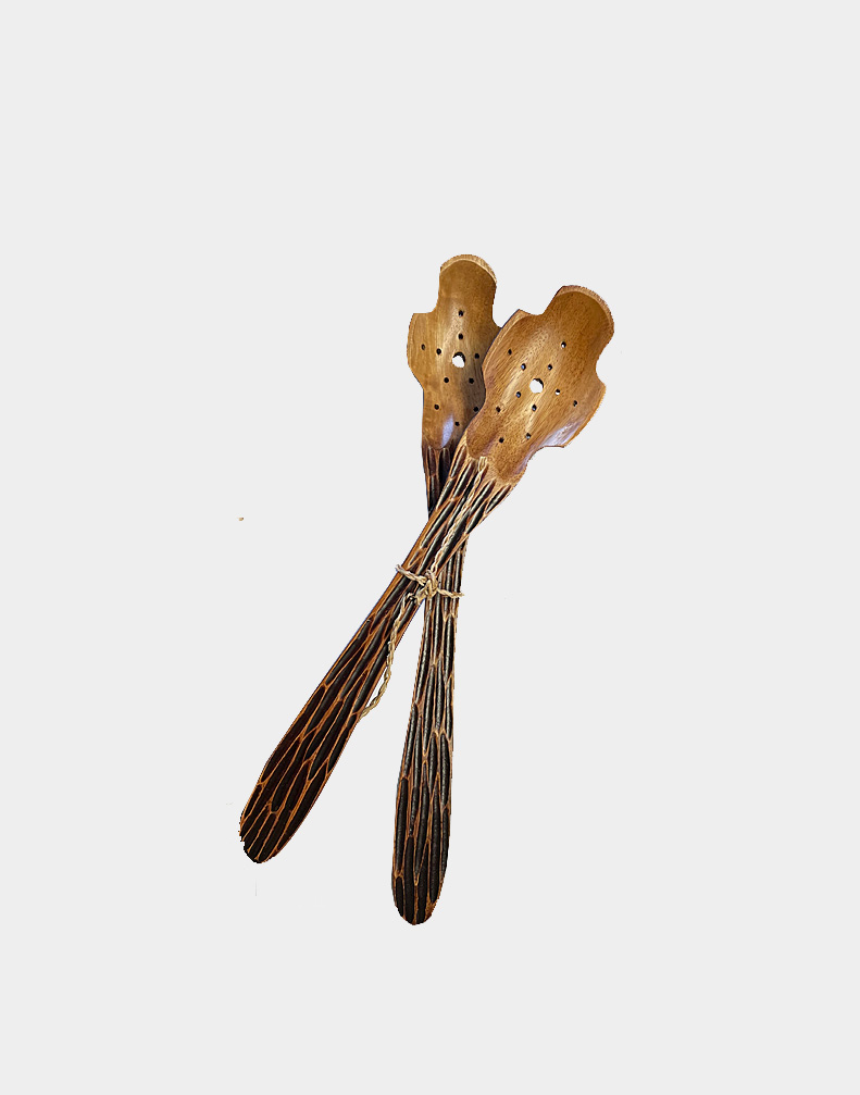 Mango wood is a preferred carving medium of wood carvers of Thailand. This nice salad servers add natural beauty to the tabletop through the years. Free shipping.