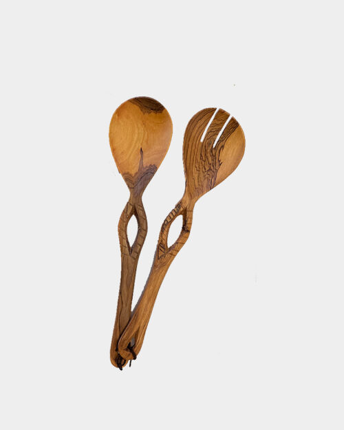 Kenyan Olive Wood Eyelet Salad Servers