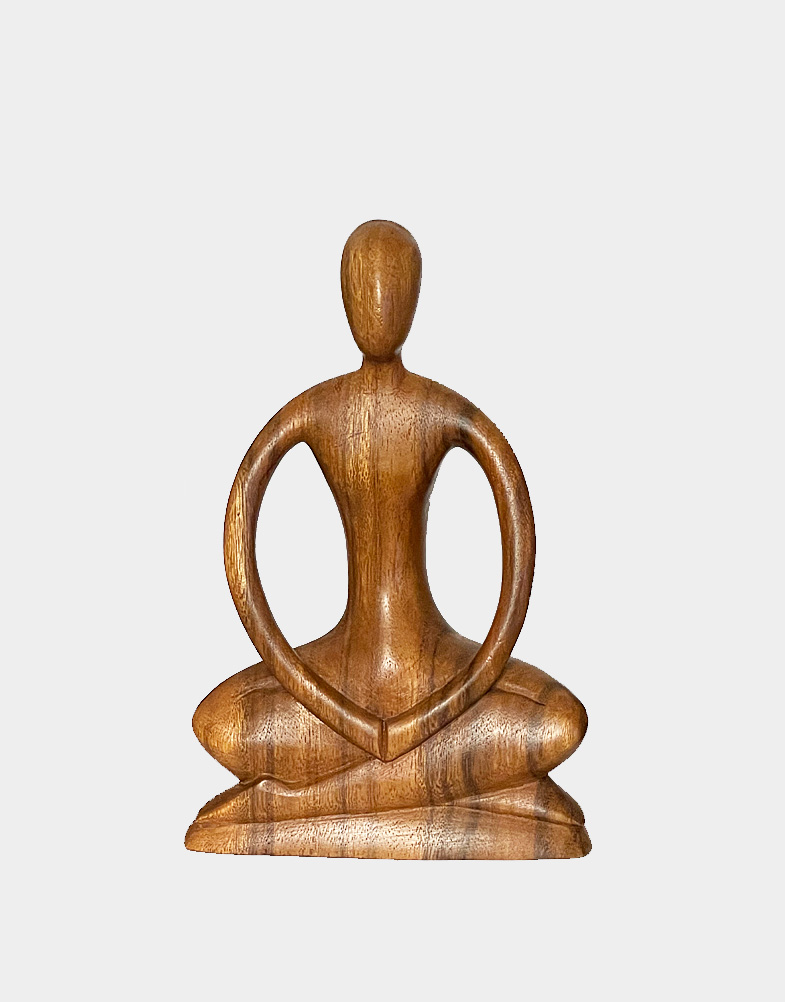 Sitting in lotus position, fingertips slightly touching, a human figure exudes the calm that comes from meditating. The nice statue is made with suar wood.
