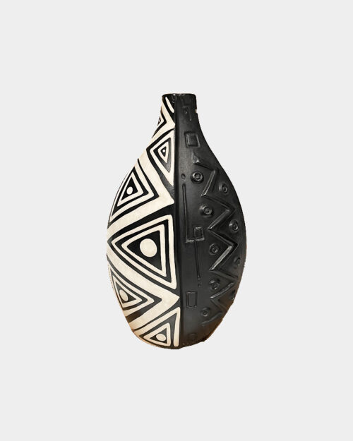 Peruvian Dual Design Black Tall Pottery Vase