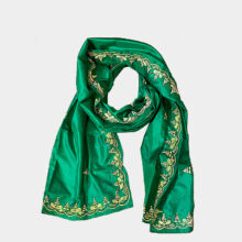 green pure silk embroidered scarf-a
