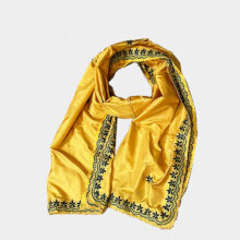 yellow pure silk embroidered scarf-a
