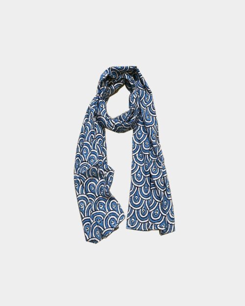 Blue and White Cotton Scarf from India