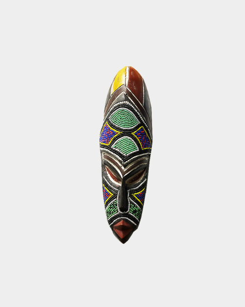 Colorful Wood and Beaded Wall Mask from Ghana, Africa