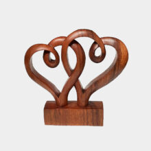 wood sculpture two abstract hearts-b
